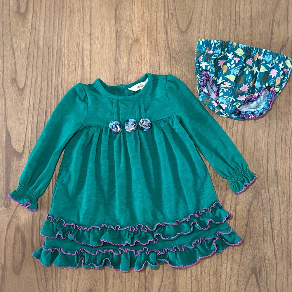 Matilda Jane Green Babydoll Dress with Ruffled Tiers and Bishop Sleeves - Picture 1 of 4
